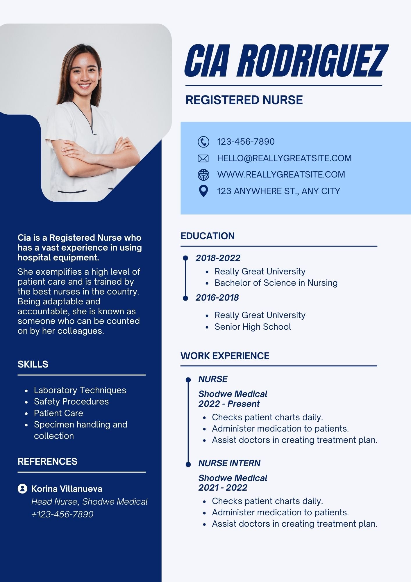 Dark Blue Simple Registered Nurse Resume