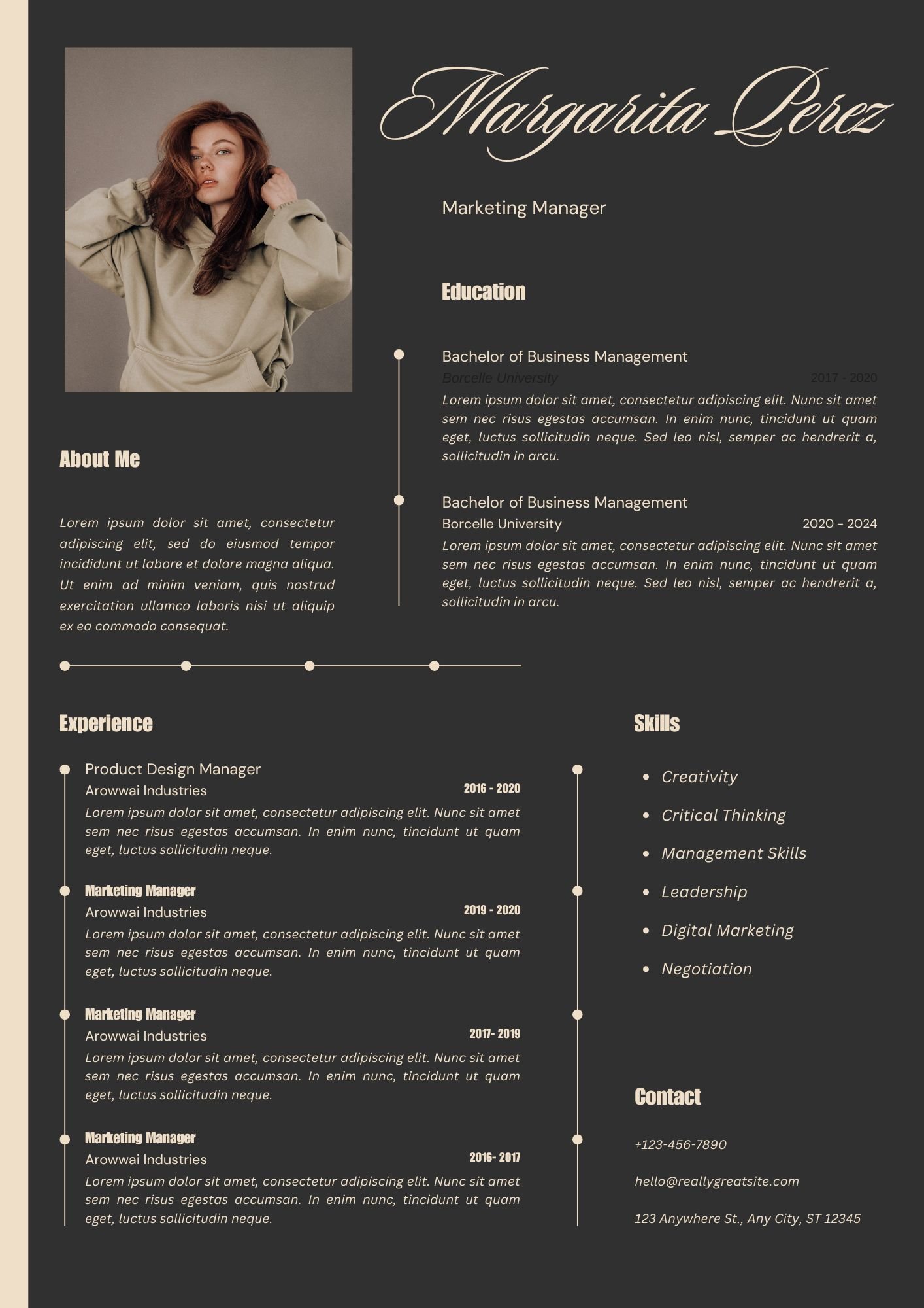 Beige and Black Simple Professional Resume