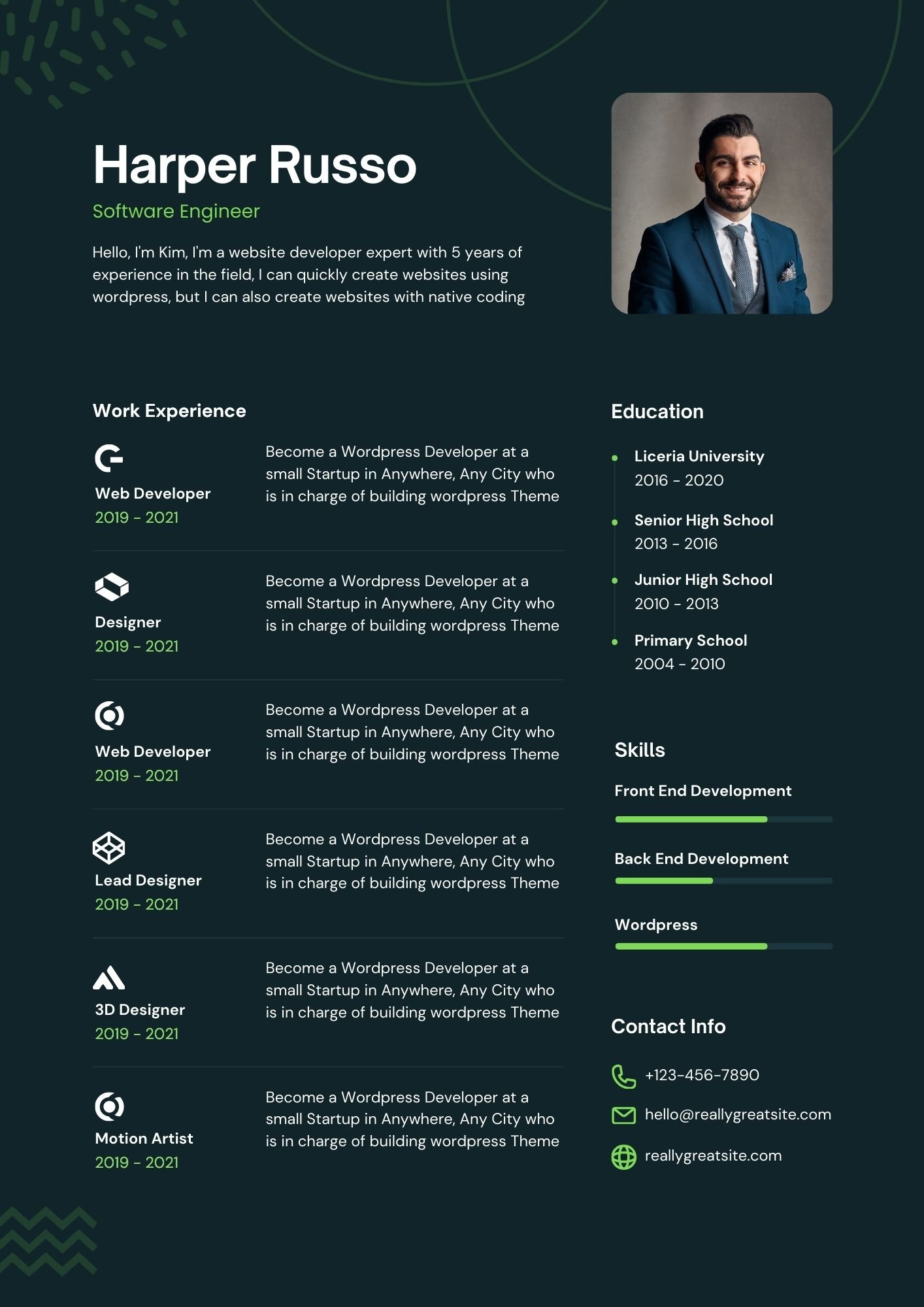 Green Modern Bold Software Developer Simple Resume