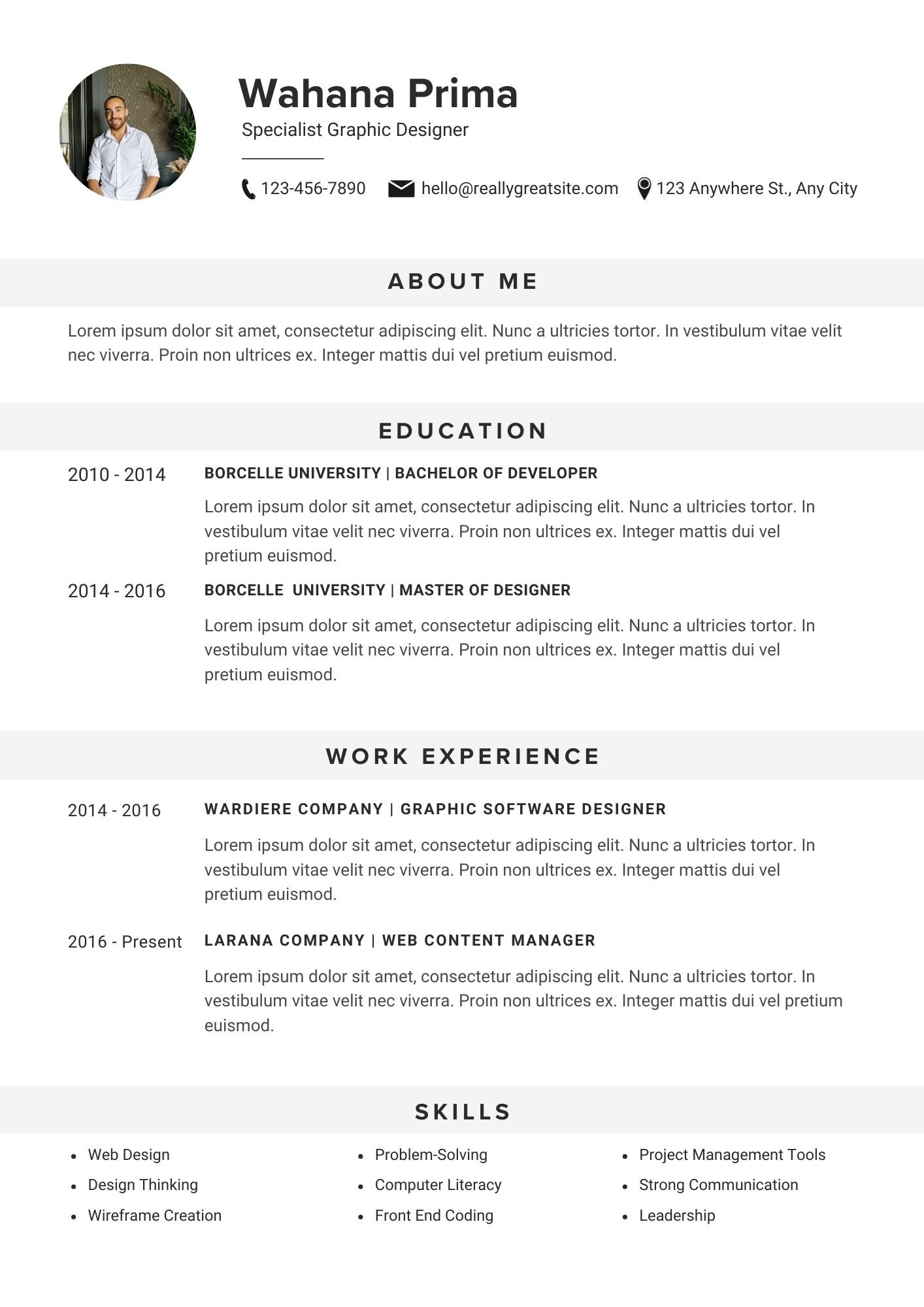 Black and White Simple Minimalist CV Resume