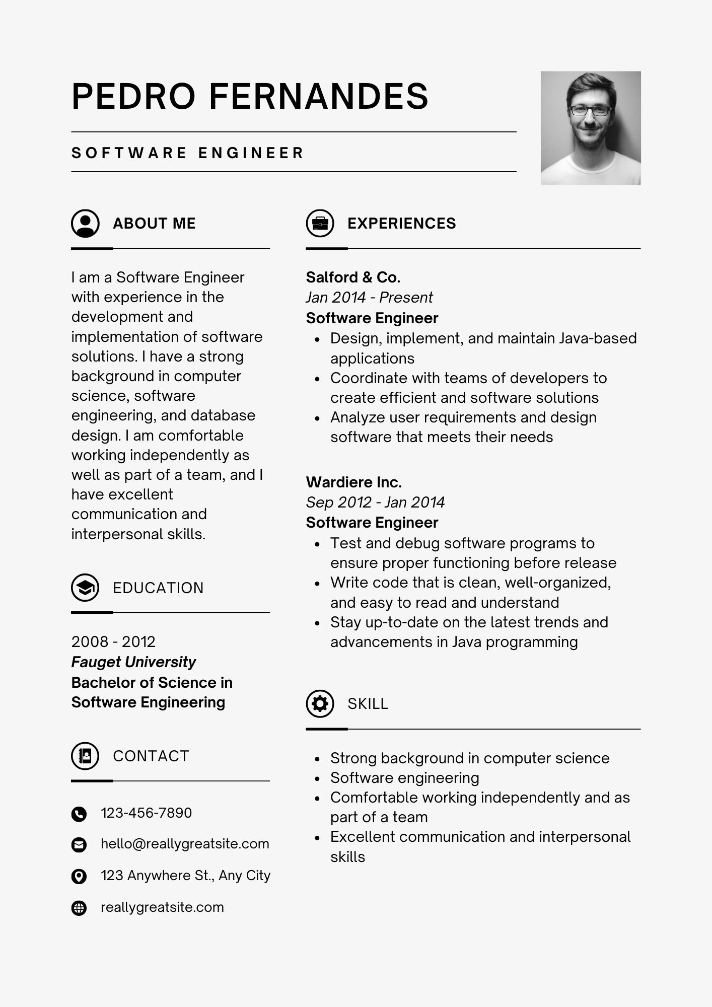 Grey Clean Simple Software Engineering Minimalist Resumes
