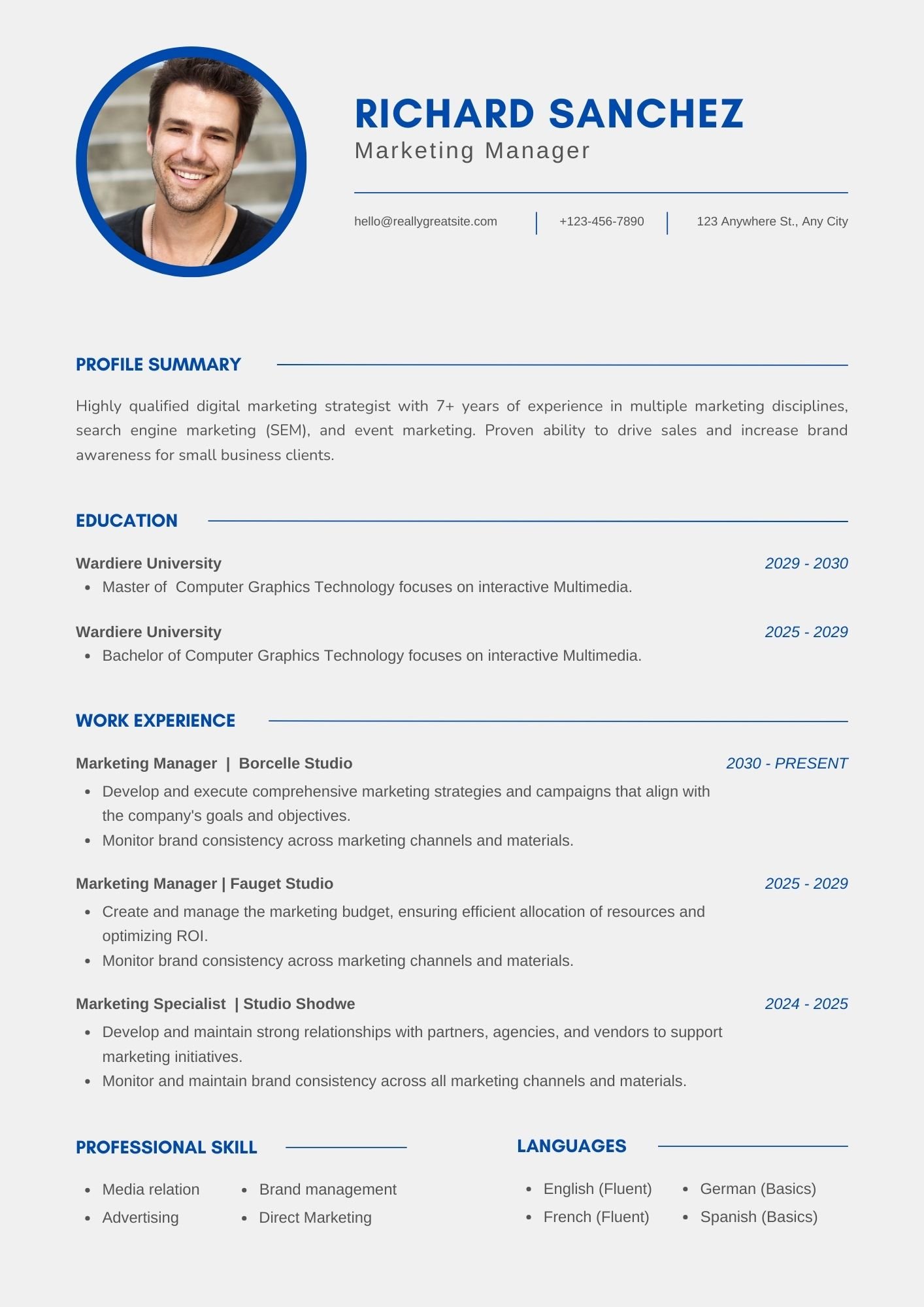 Blue Simple Professional CV Resume